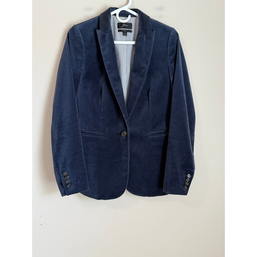 J.Crew Parke Blazer Women 4 Navy Blue Velvet Tailored Academia Tall